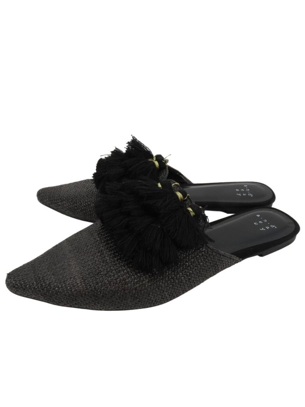 A New Day Women 8 Black Pointed Toe Synthetic Woven Tassel Slides Flats Shoes